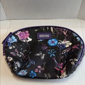 Kenneth Cole Reaction Black Floral Cosmetic Case with Purple Trim